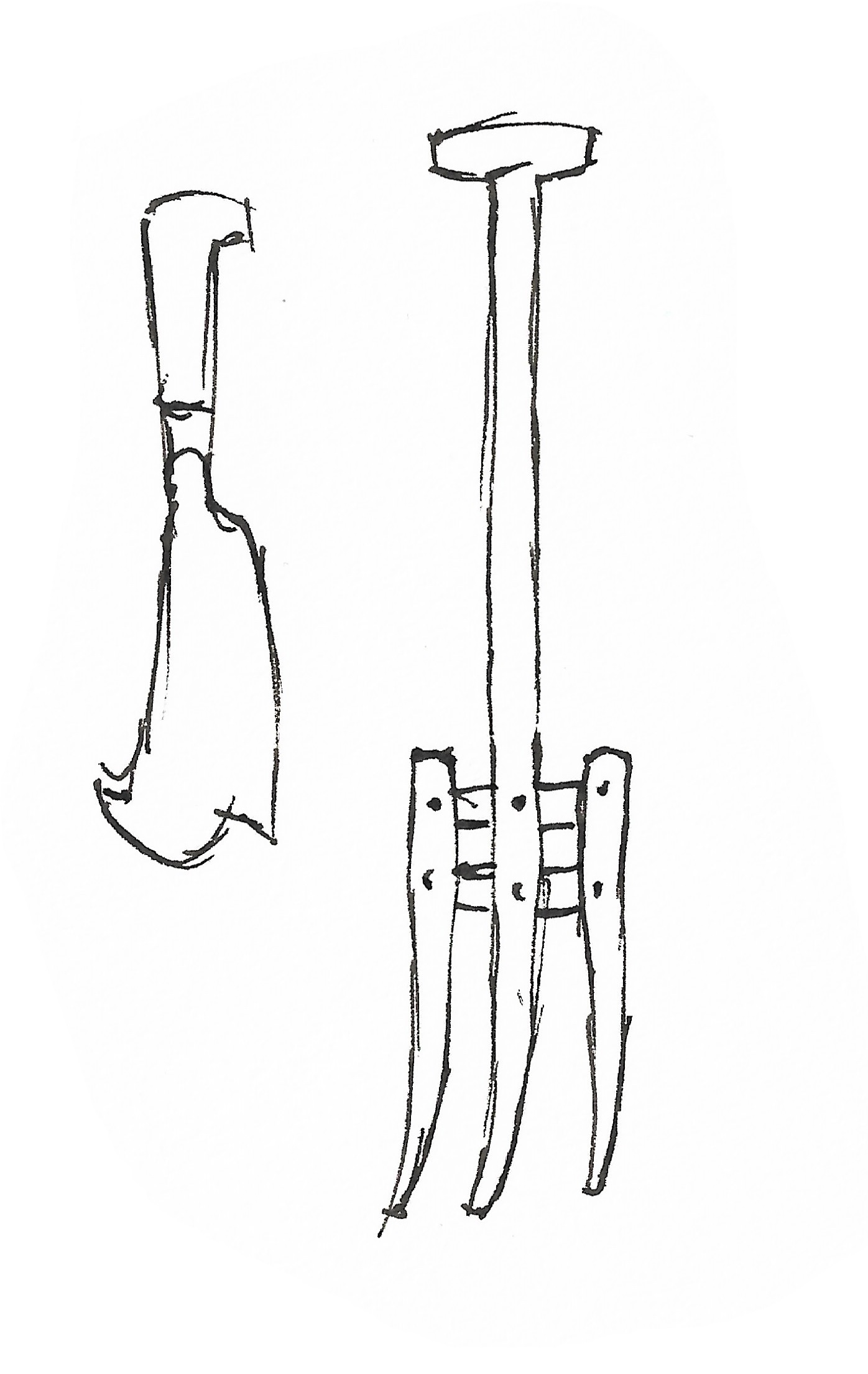 Drawing of a pitchfork and one more tool